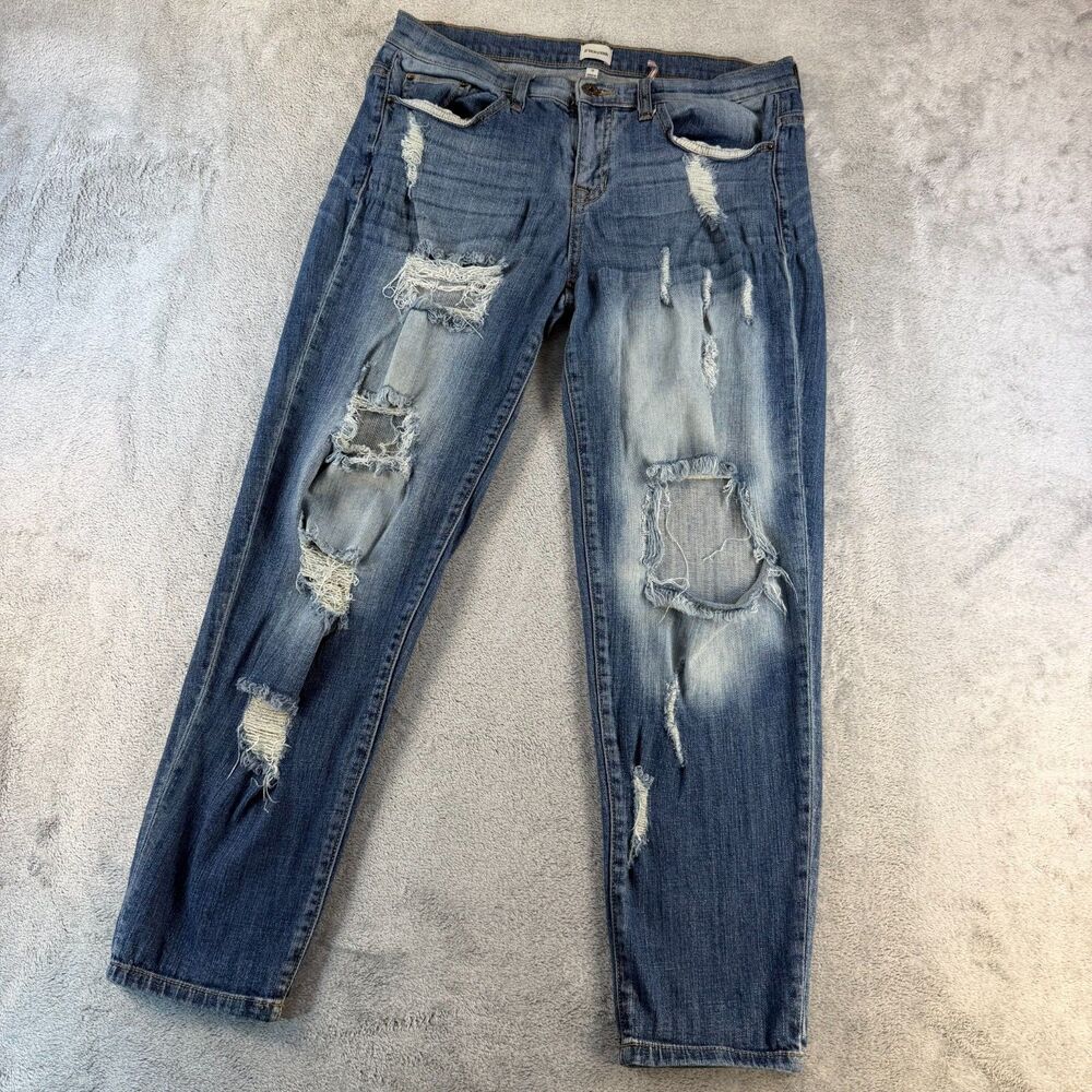 Sneak Peek Jeans Womens 9 Distressed Ripped Boyfriend Straight Leg Medium Wash